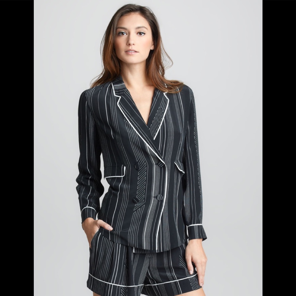 3.1 Phillip Lim pinstripe silk double-breasted pajama jacket and silky jacket